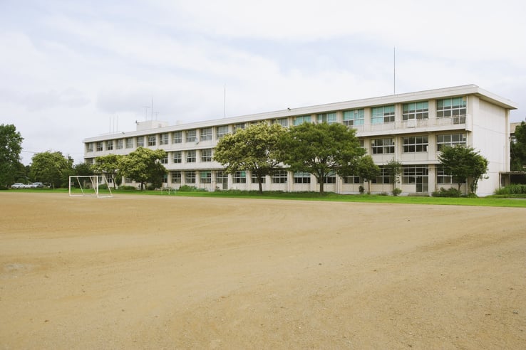 Japanese School Building with Playground